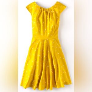 Boden 100% Cotton Yellow White Polka Dot A-Line Circle Skirt Dress Size 6 Retro